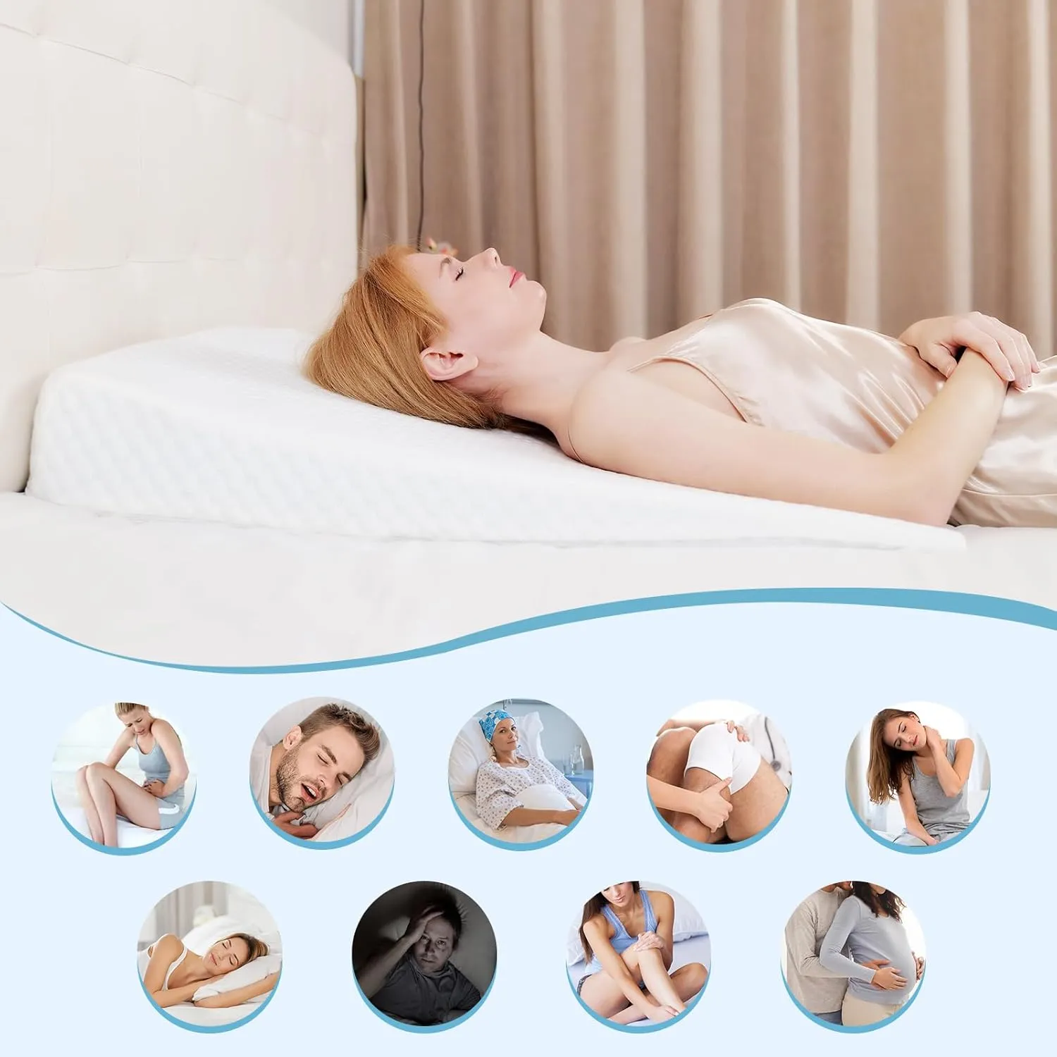 Wedge Pillow, Bed Wedge Pillows for Sleeping, Snoring, Back Support, After Surgery, Foam Triangle Pillow, Removable Washable Cover, 5in/White