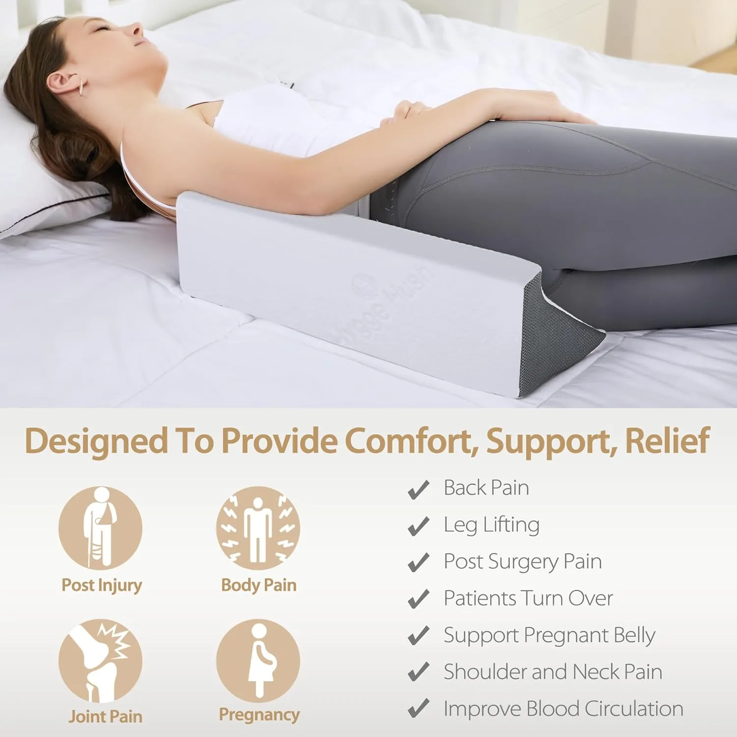 Wedge Pillow for Sleeping, Side Sleeper Body Back Positioners for Back Pain, Preventing Bedsores, After Surgery, Pregnancy Support, Ankle Support, Bed Wedge Pillow for Side Sleepers, White