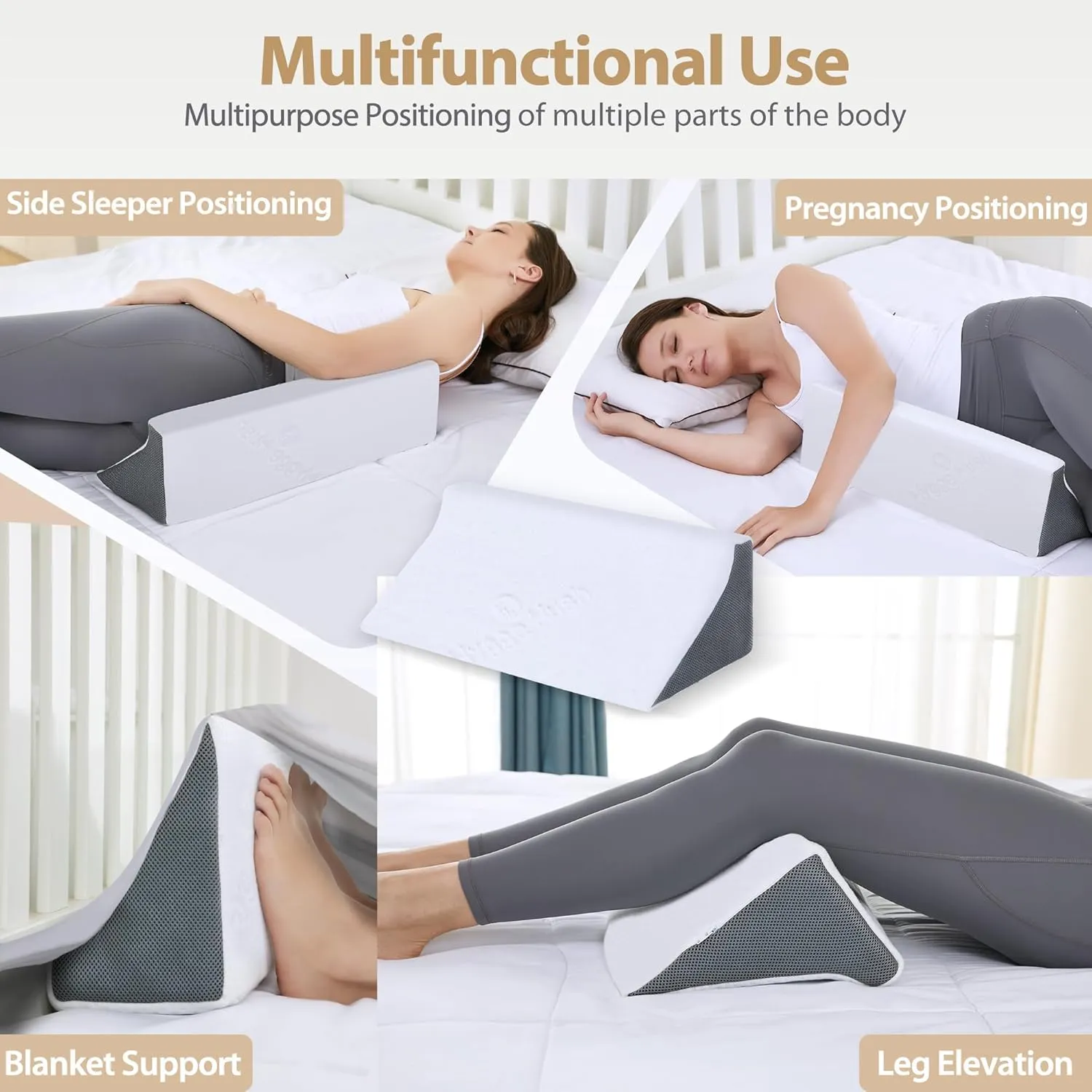 Wedge Pillow for Sleeping, Side Sleeper Body Back Positioners for Back Pain, Preventing Bedsores, After Surgery, Pregnancy Support, Ankle Support, Bed Wedge Pillow for Side Sleepers, White