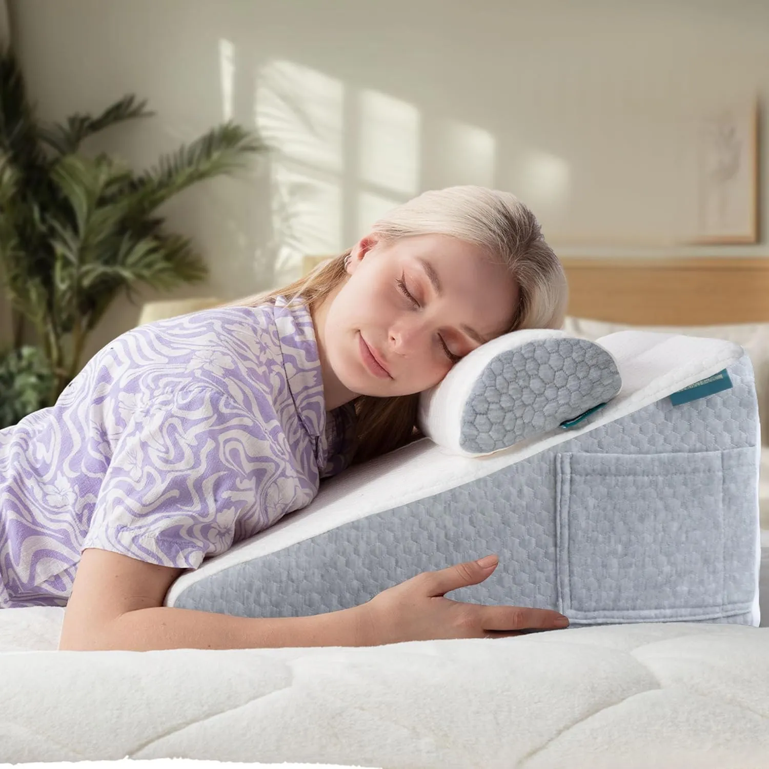 Wedge Pillow with Extra Bolster, Bed Wedge Pillow for Sleep Apnea, Acid Reflux Relief, Back Pain, After Surgery, 30 Degree Wedge Pillow for Sleeping Foam Wedge Cushion for Headboard