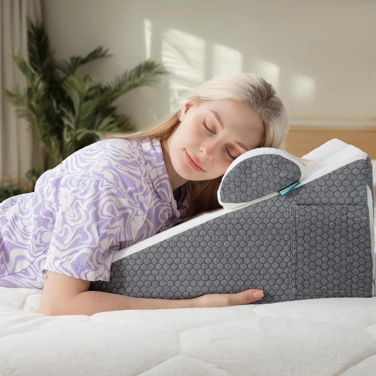 Wedge Pillow with Extra Bolster, Bed Wedge Pillow for Sleep Apnea, Acid Reflux Relief, Back Pain, After Surgery, 30 Degree Wedge Pillow for Sleeping Foam Wedge Cushion for Headboard