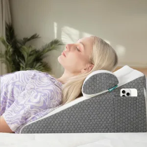 Wedge Pillow with Extra Bolster, Bed Wedge Pillow for Sleep Apnea, Acid Reflux Relief, Back Pain, After Surgery, 30 Degree Wedge Pillow for Sleeping Foam Wedge Cushion for Headboard