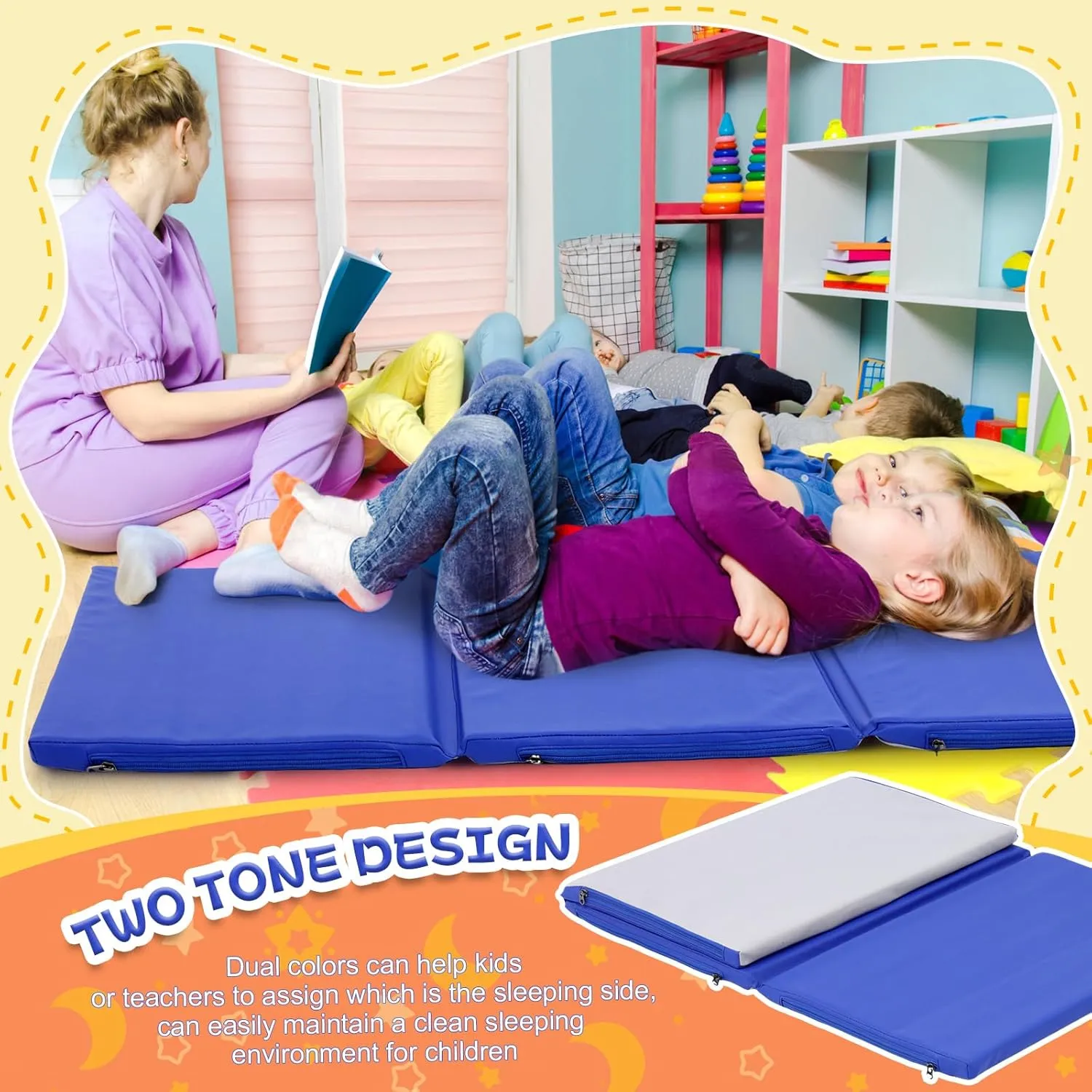 Wesiti 5 Pcs Thick Folding Nap Mat 3 Section Folding Rest Mats Folding Sleeping Mat for Kids Toddler Daycare Nap Mats for School Preschool Classroom Kindergarten (Multicolor)
