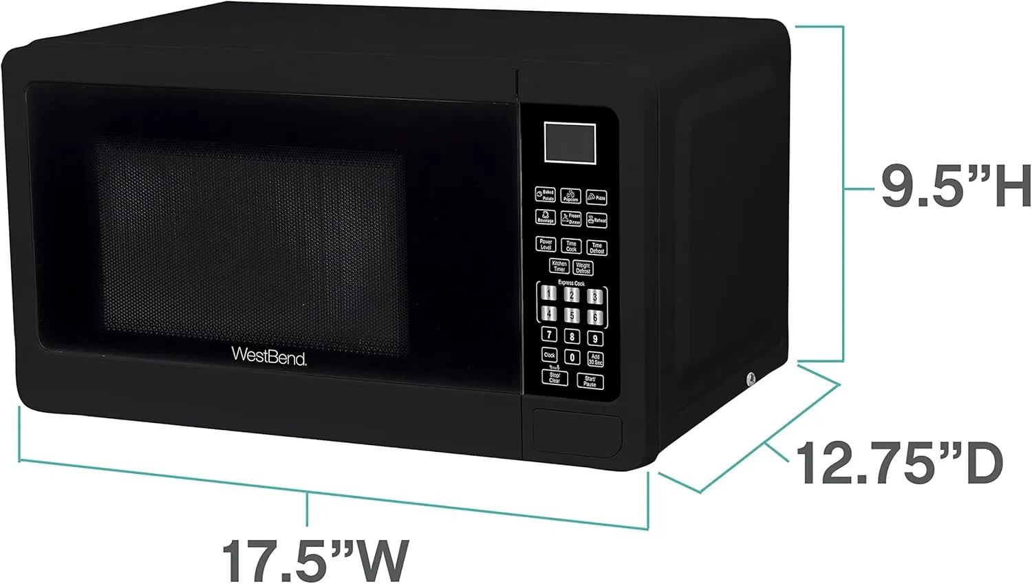 West Bend WBMW71B Microwave Oven 700-Watts Compact with 6 Pre Cooking Settings, Speed Defrost, Electronic Control Panel and Glass Turntable, 0.7-Cu.Ft, Black