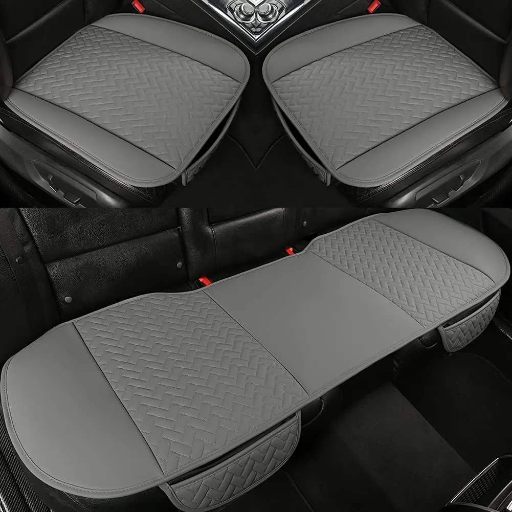 West Llama Full Set Car Seat Covers for Front and Rear Bottom Seats Only, Luxury PU Leather Car Seat Pads Protectors Waterproof and Wear-Resistant,Gray