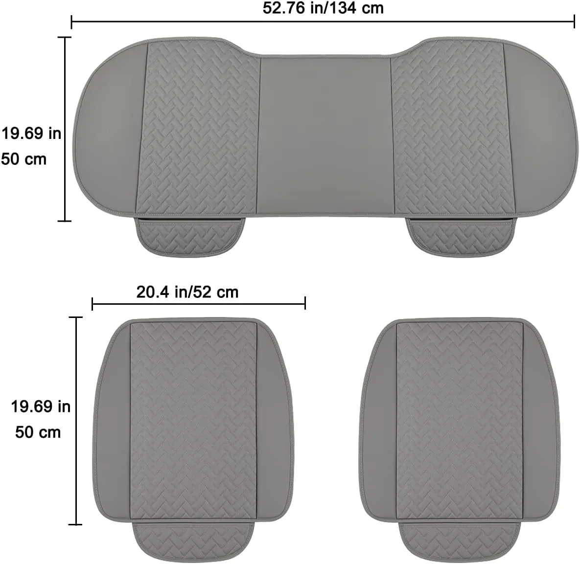 West Llama Full Set Car Seat Covers for Front and Rear Bottom Seats Only, Luxury PU Leather Car Seat Pads Protectors Waterproof and Wear-Resistant,Gray