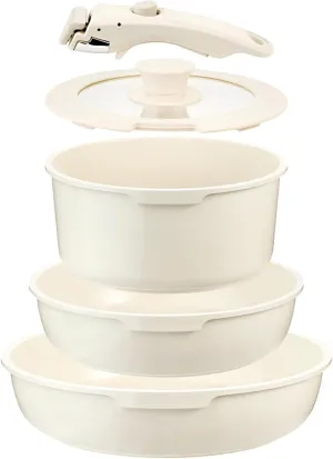 White Non-Stick Ceramic Cookware Set, 5-Piece Pots and Pans Set with Detachable Handles, Perfect for Everyday Cooking, RV Camping, and Compact Kitchens, Induction Compatible, PFOA & PTFE Free