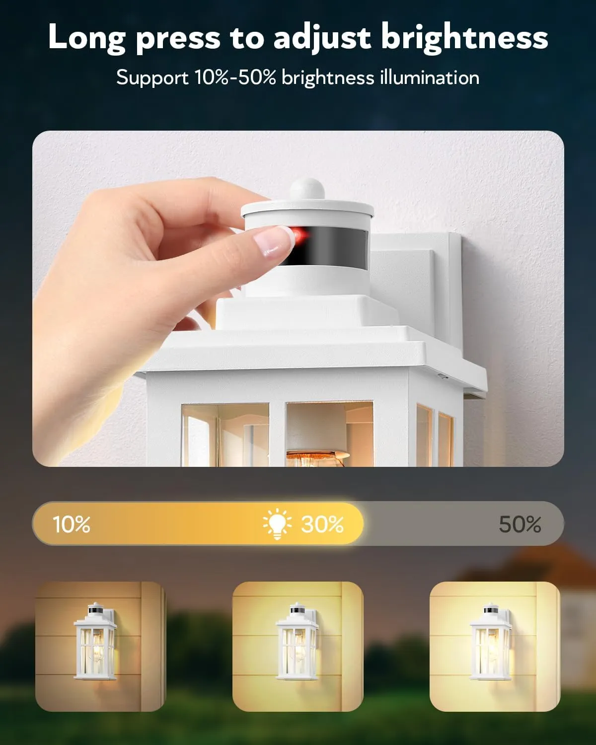 White Outdoor Wall Lights, Motion Sensor Porch Light Outdoor, Dusk to Dawn Outdoor Light Fixtures, Waterproof Outside Lights for House, Garden, Front Porch, Tempered Glass, Anti-Rust