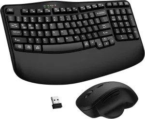 Wireless Keyboard and Mouse Combo, 2.4G Wave Keys Ergonomic Keyboard with Wrist Rest and 3 Level DPI Advanced Wireless Ergonomic Mouse, Natural Typing for Windows, Mac OS Desktop Laptop/PC