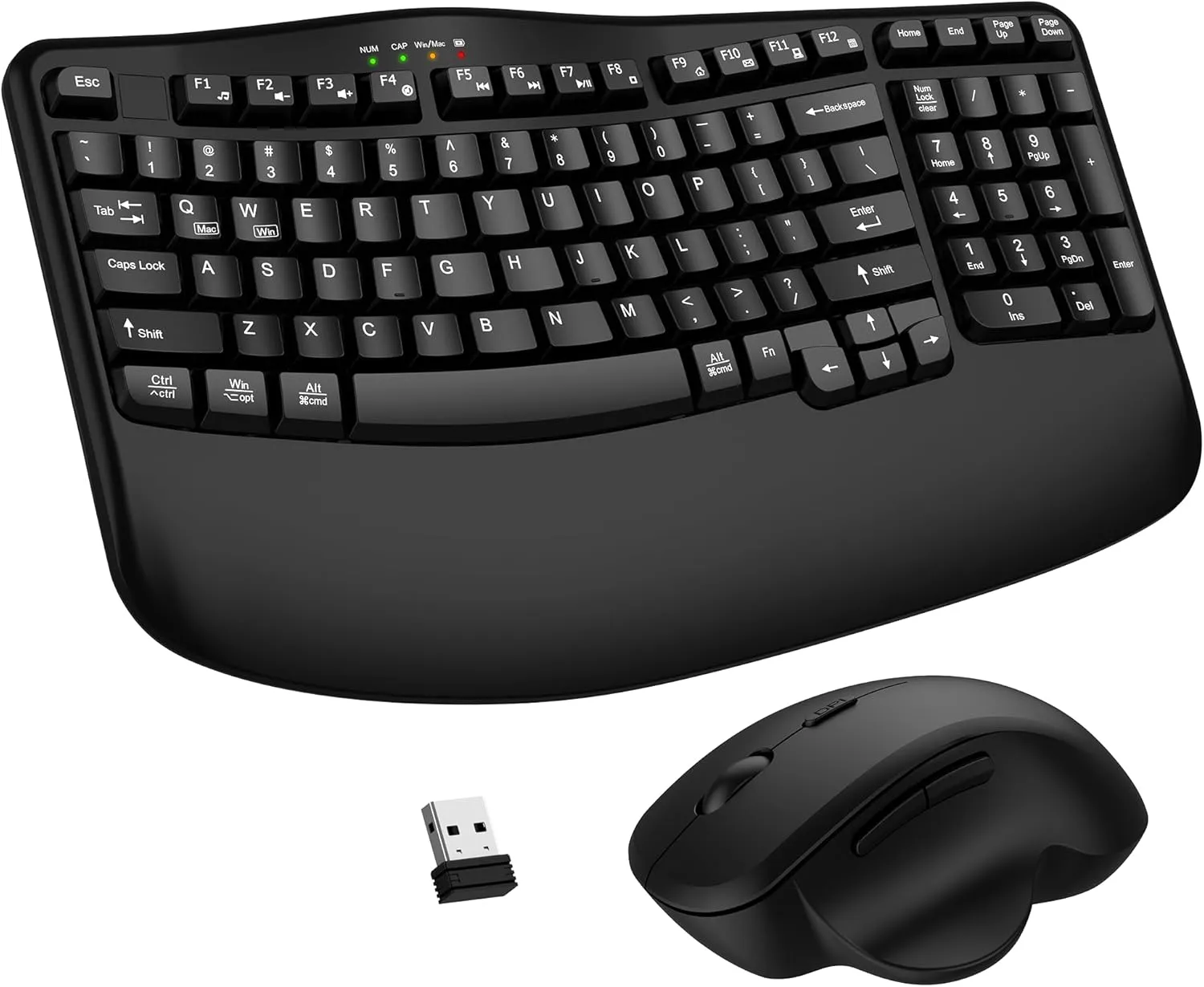 Wireless Keyboard and Mouse Combo, 2.4G Wave Keys Ergonomic Keyboard with Wrist Rest and 3 Level DPI Advanced Wireless Ergonomic Mouse, Natural Typing for Windows, Mac OS Desktop Laptop/PC