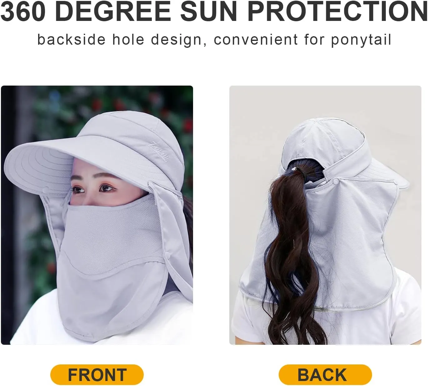 Women Wide Brim Face Mask Sun Hat Detachable Neck Face Flap Ponytail UV Protection Visor Hat Garden Fishing Hiking