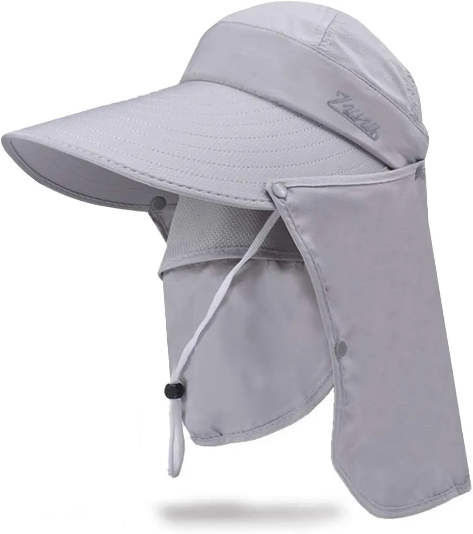 Women Wide Brim Face Mask Sun Hat Detachable Neck Face Flap Ponytail UV Protection Visor Hat Garden Fishing Hiking