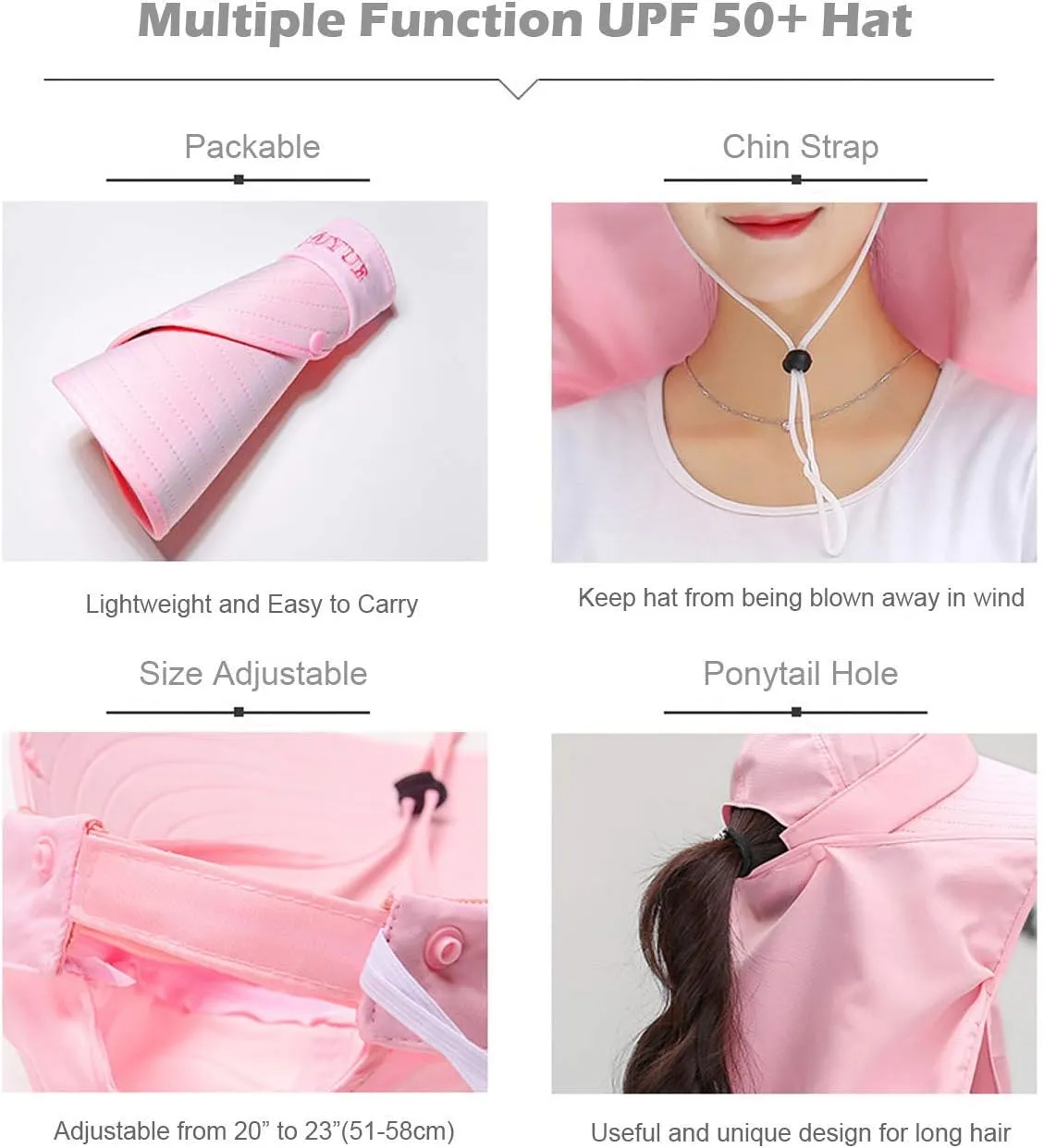 Women Wide Brim Face Mask Sun Hat Detachable Neck Face Flap Ponytail UV Protection Visor Hat Garden Fishing Hiking