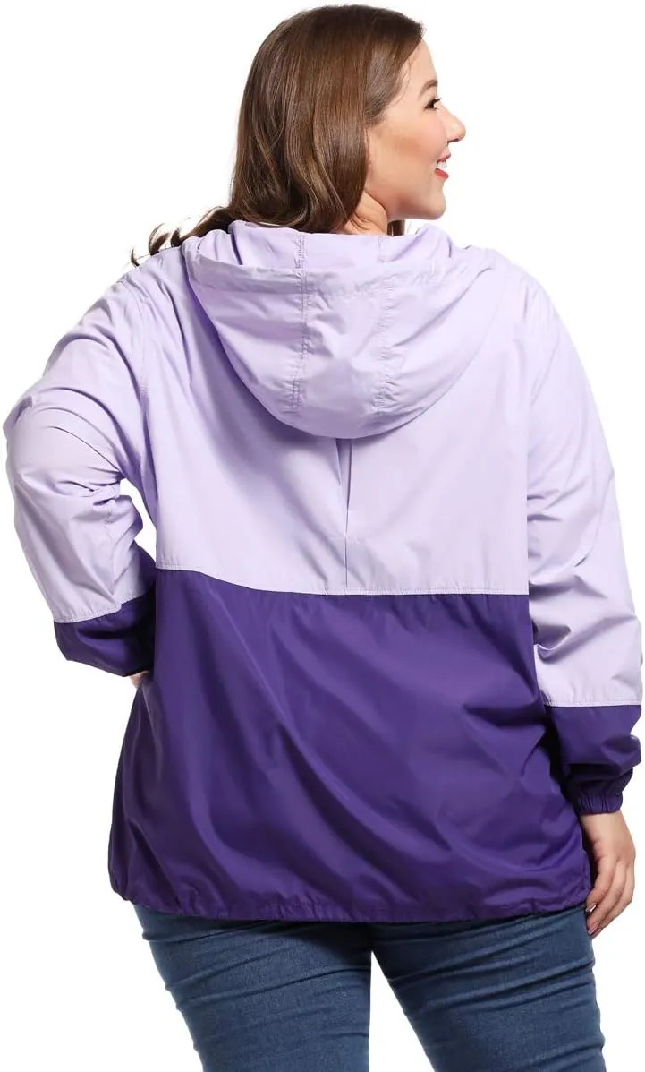 Women's Plus Size Rain Jacket Lightweight Hooded Rain Coat Windbreaker