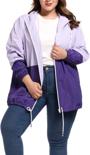 Women's Plus Size Rain Jacket Lightweight Hooded Rain Coat Windbreaker