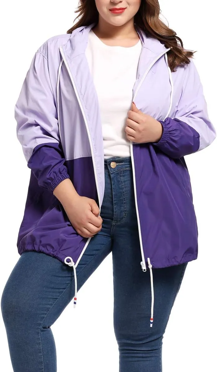 Women's Plus Size Rain Jacket Lightweight Hooded Rain Coat Windbreaker