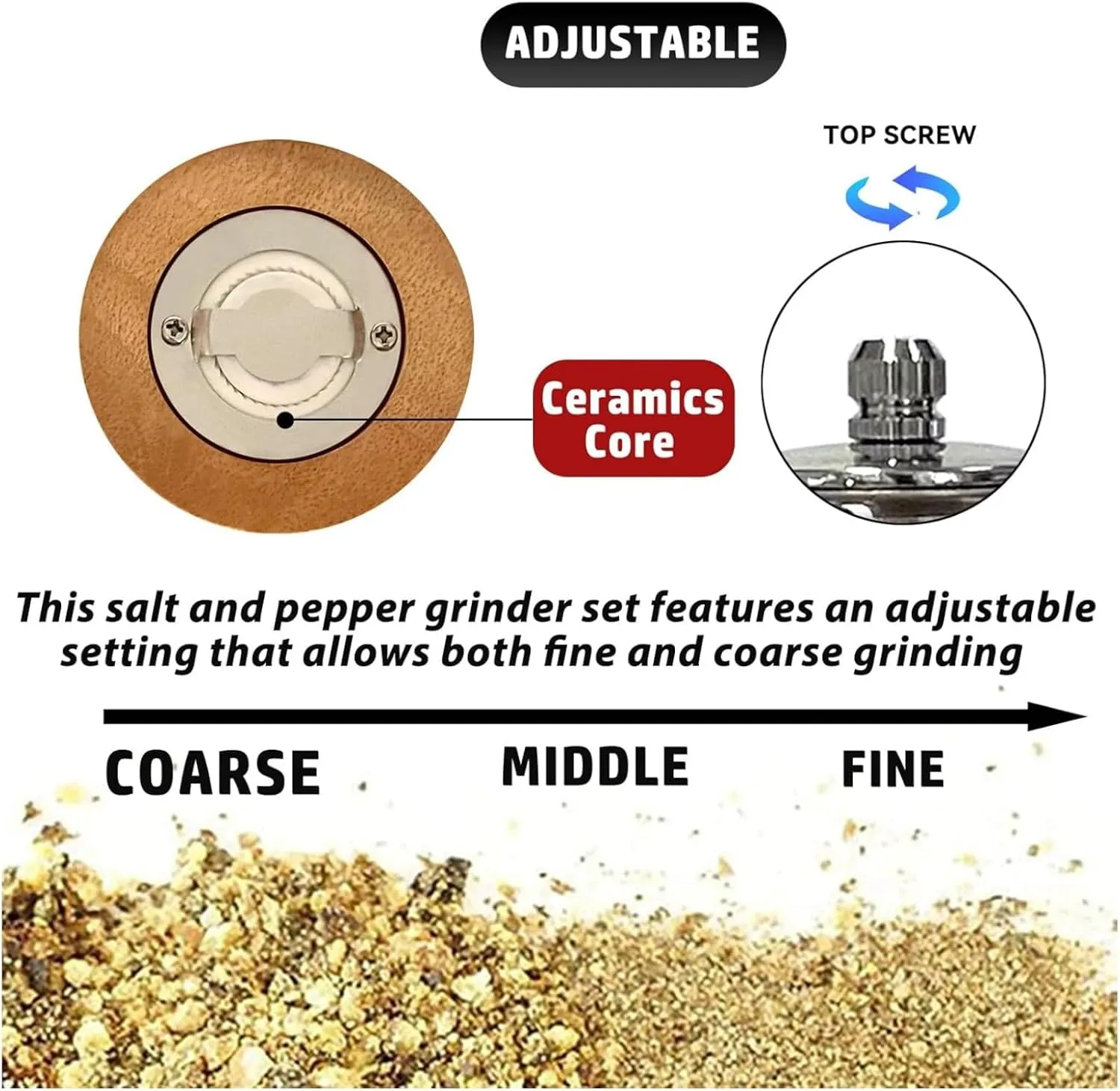 Wooden Acrylic Grinder Set, Hand Crank Salt and Pepper Mill with Handle, Ceramic Blade Grinding, Adjustable Coarse, Grinder for Kitchen,Pack of 2, Wood Colour