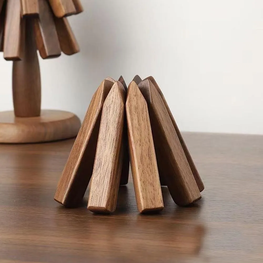 Wooden Trivets - Tree-Shaped Collapsible Hot Pad Set of 4 for Dishes, Pots, Bowls, Teapots, Hot Pots