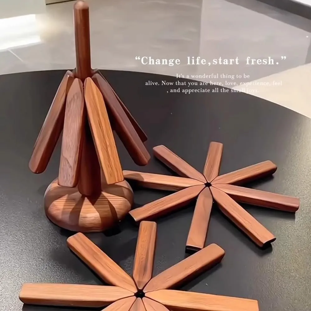 Wooden Trivets - Tree-Shaped Collapsible Hot Pad Set of 4 for Dishes, Pots, Bowls, Teapots, Hot Pots