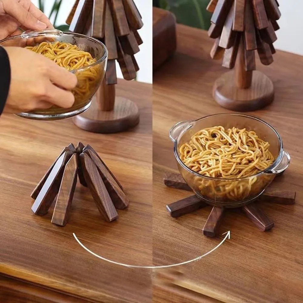 Wooden Trivets - Tree-Shaped Collapsible Hot Pad Set of 4 for Dishes, Pots, Bowls, Teapots, Hot Pots