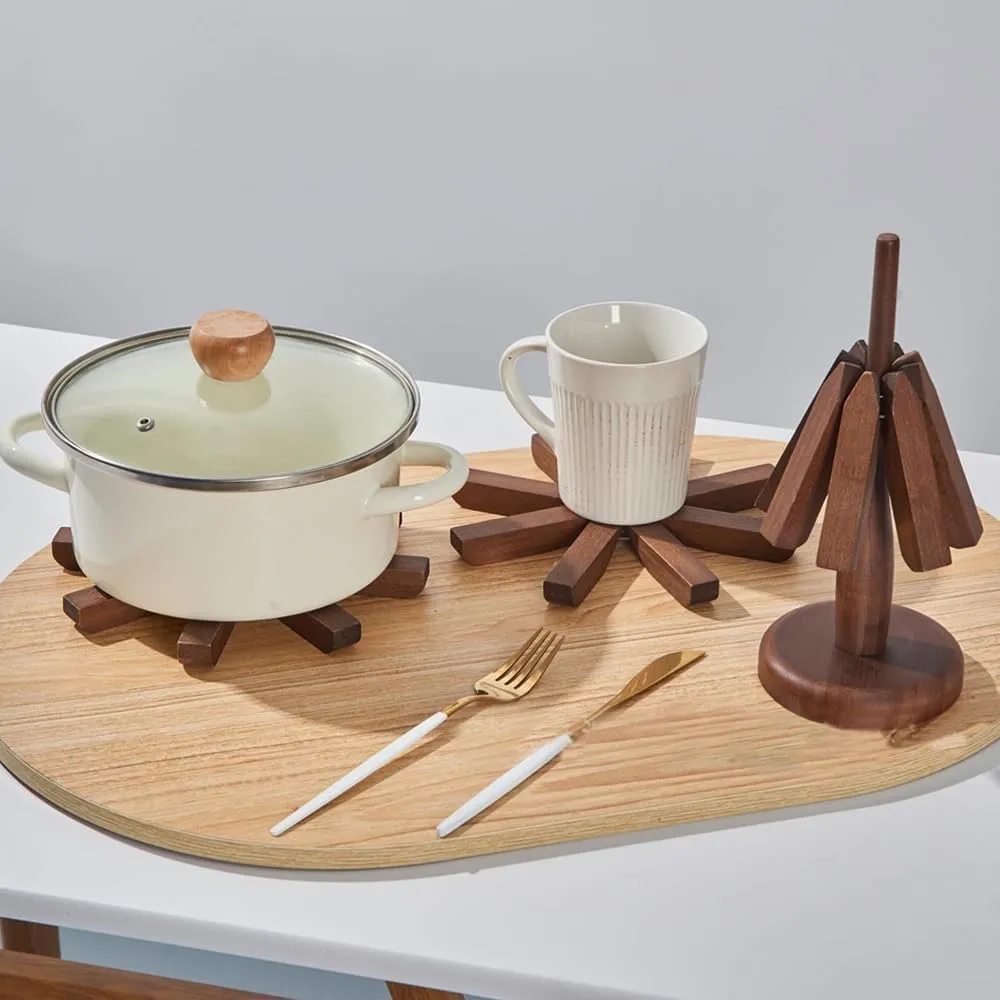 Wooden Trivets - Tree-Shaped Collapsible Hot Pad Set of 4 for Dishes, Pots, Bowls, Teapots, Hot Pots