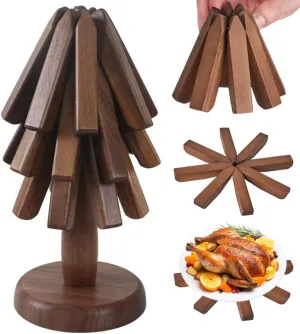 Wooden Trivets - Tree-Shaped Collapsible Hot Pad Set of 4 for Dishes, Pots, Bowls, Teapots, Hot Pots
