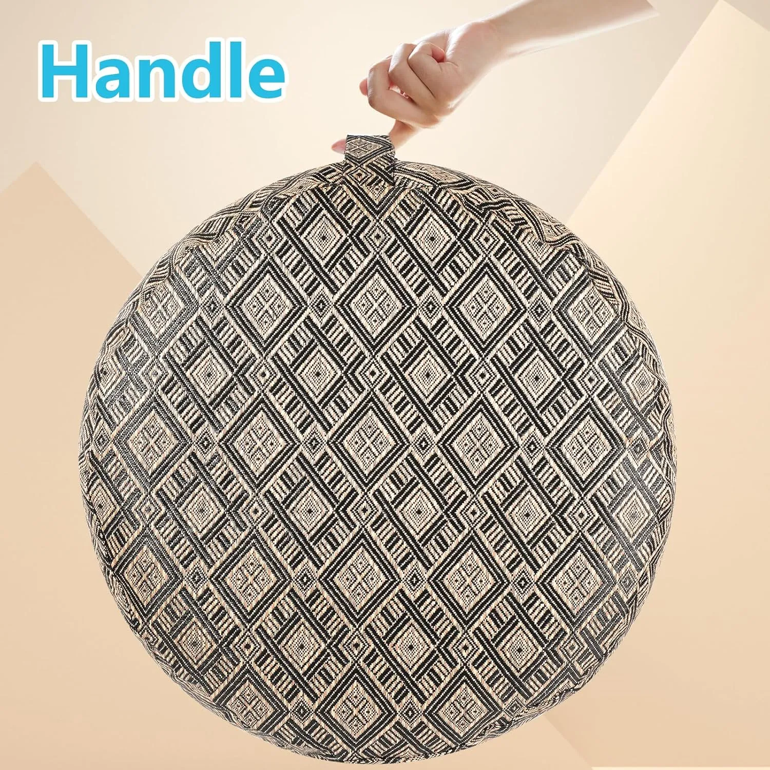 Woven Inflatable Ottoman D21”x H10” Outdoor Indoor Pouf Patio Footrest Stool with Portable Handle, Round Ottoman for Patio Garden, Camping, Bedroom, Living Room