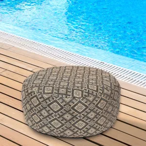 Woven Inflatable Ottoman D21”x H10” Outdoor Indoor Pouf Patio Footrest Stool with Portable Handle, Round Ottoman for Patio Garden, Camping, Bedroom, Living Room