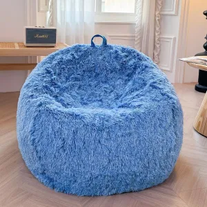 XeGe Comfy Bean Bag Cover (No Filler), Fluffy Stuffed Animal Storage Bean Bag Chair Cover for Bedroom, Furry Fuzzy Big Bean Bag Cover Adults Teens Girls, Anti-slip, Ombre Cobalt Blue