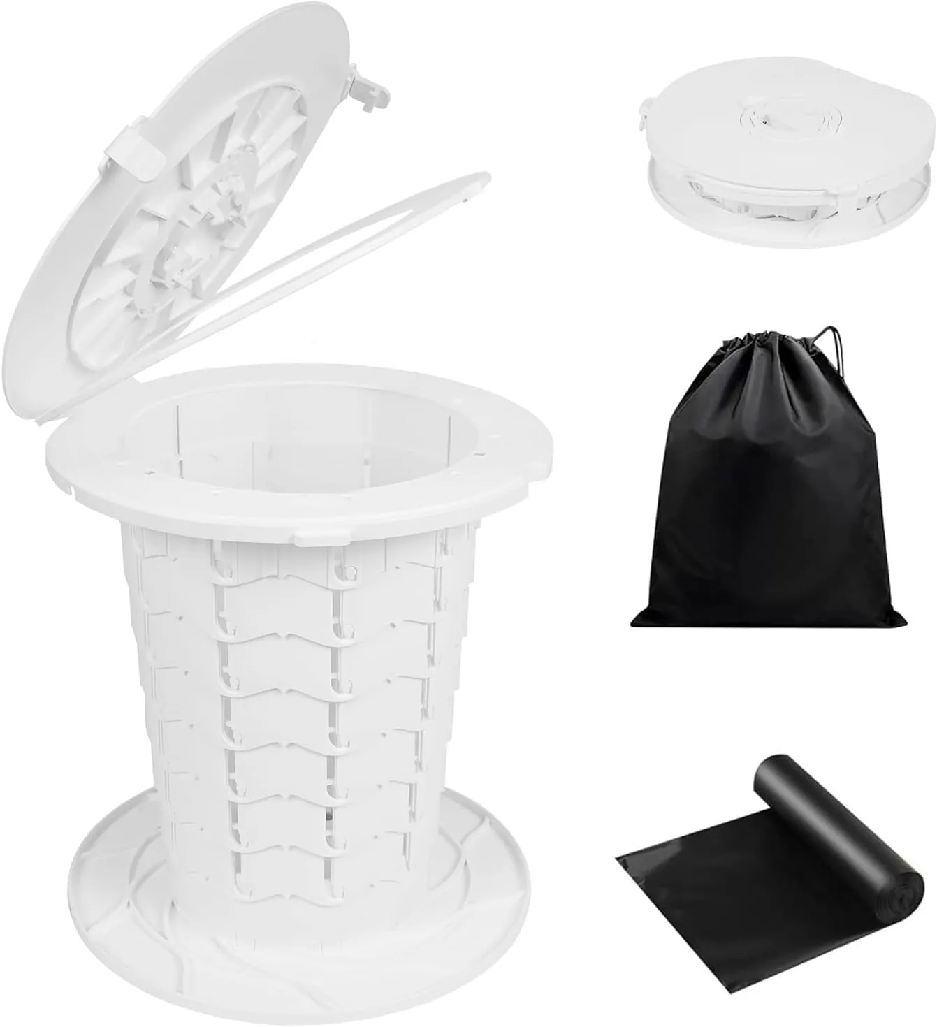 XL Portable Toilet - 13"H Adjustable Foldable Camping Toilet, Luggable Loo with Lid, Strap,Toilet Bag for Camping, Hiking, Travel and Car