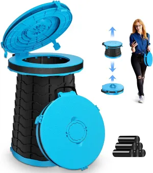 XXL Portable Toilet - 19.7"H Adjustable Foldable Camping Toilet, Luggable Loo with Lid, Strap,Toilet Bag for Camping, Hiking, Travel and Car