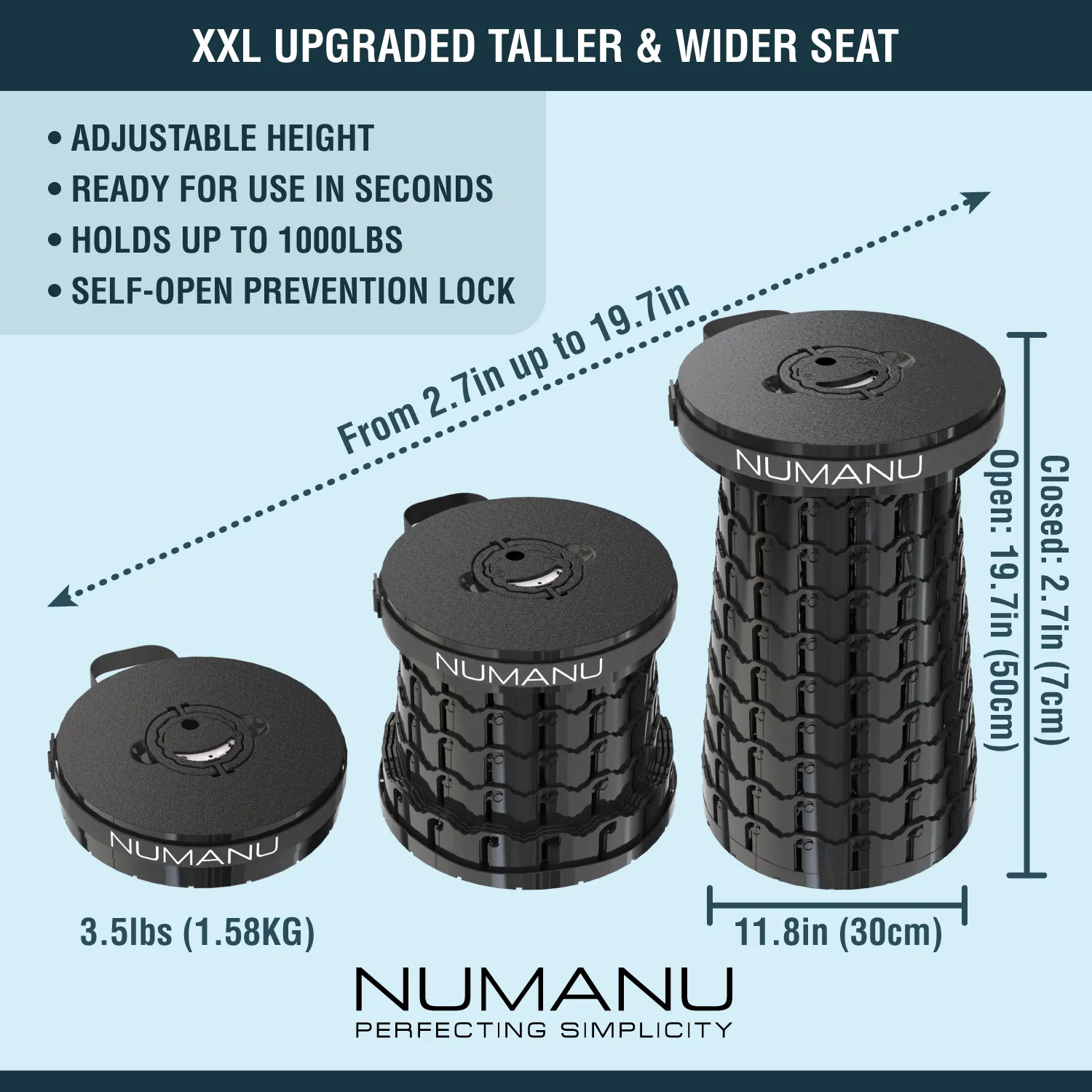 XXL Taller & Wider Collapsible Stool 19.7", 1000lbs Max Weight