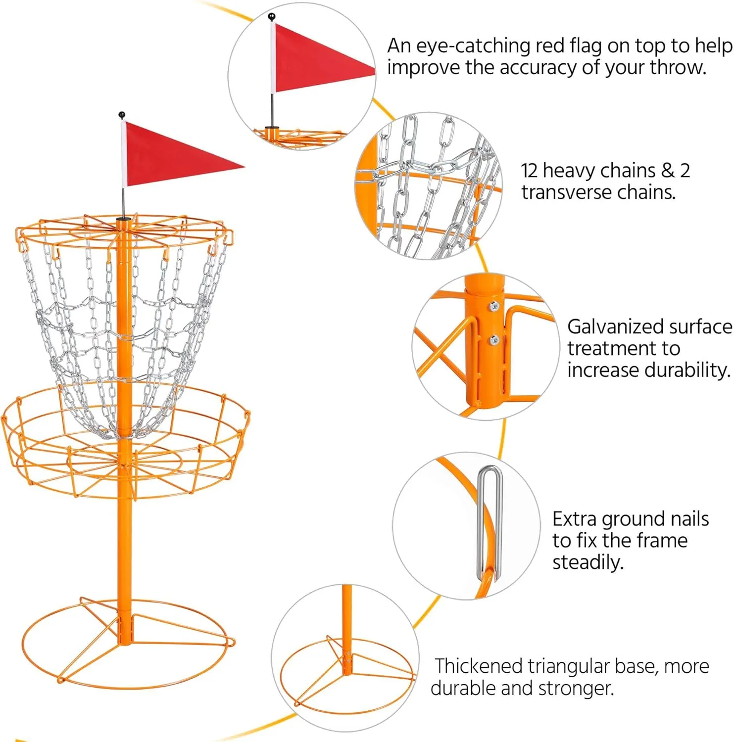 Yaheetech Portable Disc Golf Basket Target Disc Sports 12-Chain Practice Disc Golf Target Steel Hole Disc Golf Goals Catcher Indoor & Outdoor, Blue/Red/Orange/Black