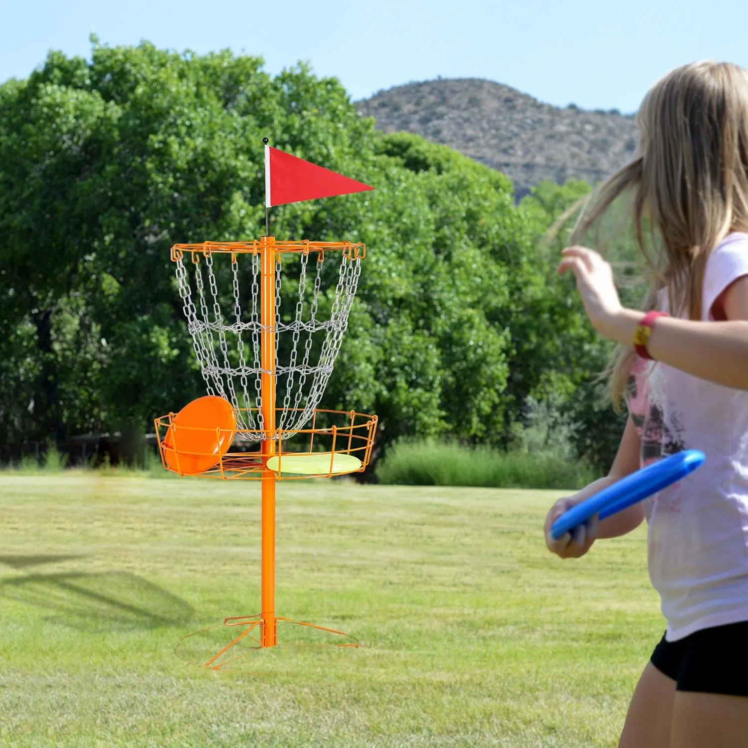 Yaheetech Portable Disc Golf Basket Target Disc Sports 12-Chain Practice Disc Golf Target Steel Hole Disc Golf Goals Catcher Indoor & Outdoor, Blue/Red/Orange/Black
