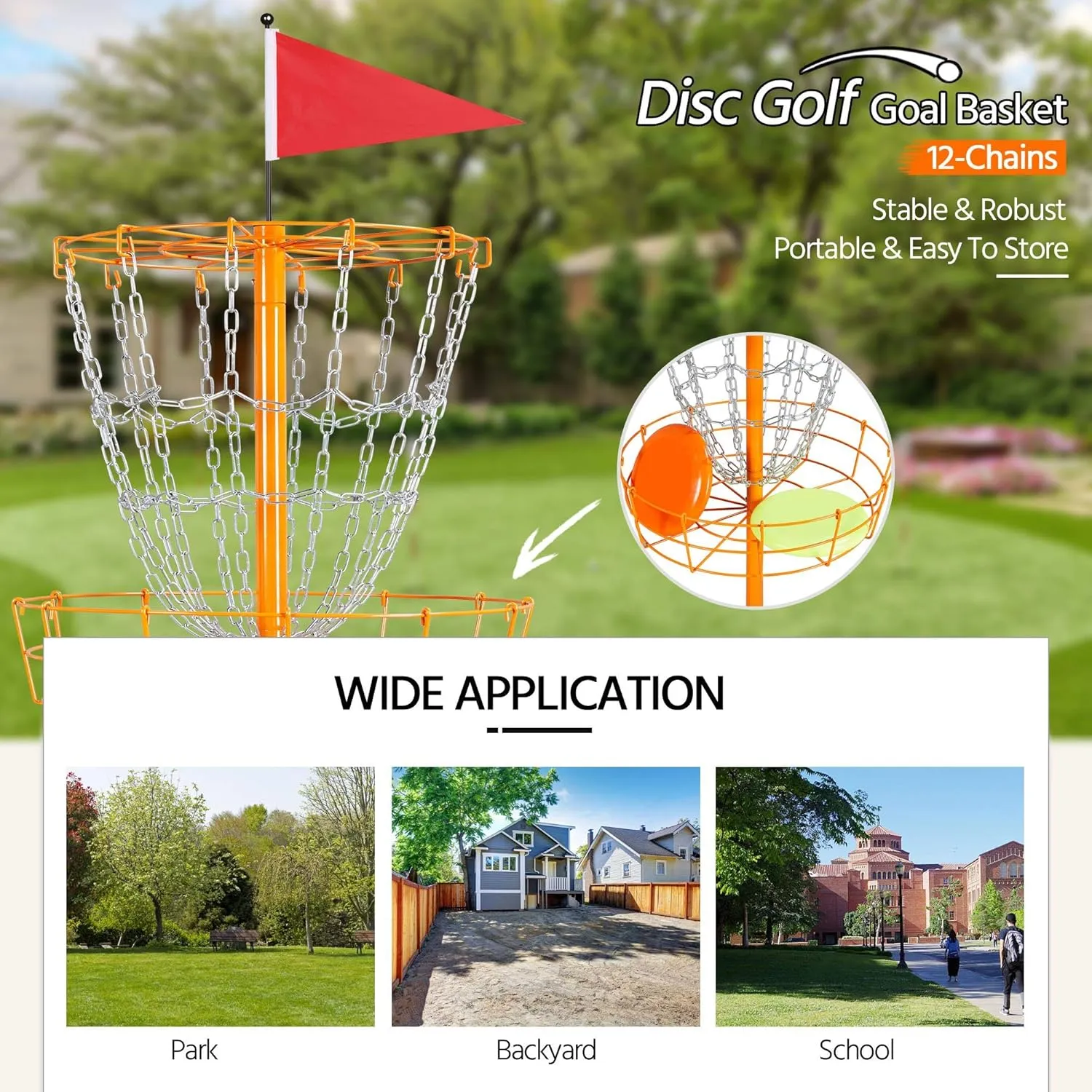 Yaheetech Portable Disc Golf Basket Target Disc Sports 12-Chain Practice Disc Golf Target Steel Hole Disc Golf Goals Catcher Indoor & Outdoor, Blue/Red/Orange/Black