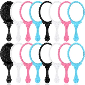 Yalikop 16 Pcs Vintage Handheld Mirror Small Cute Embossed Princess Mirror for Women Princess Party Favors Travel Makeup(Black, White, Blue, Pink)