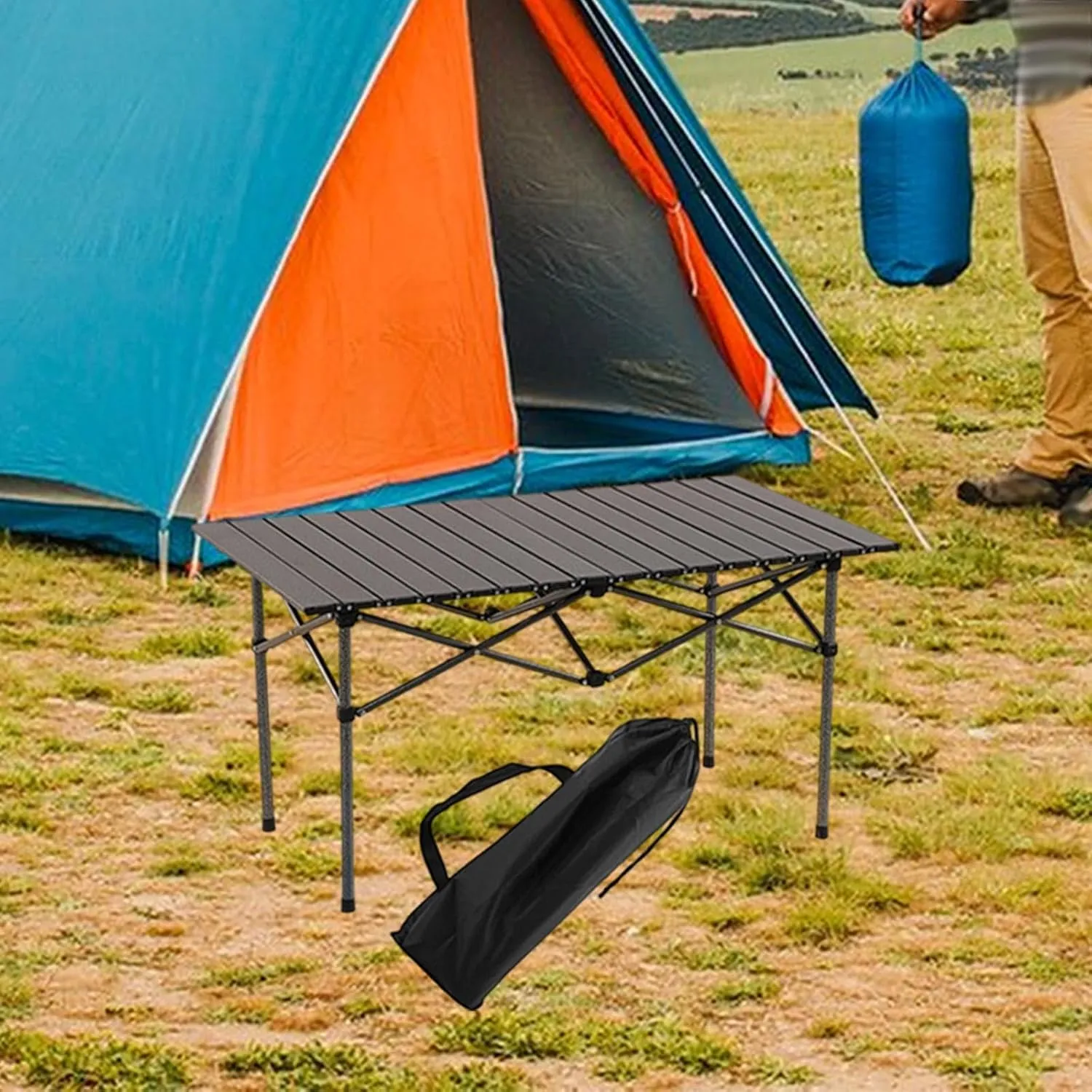 Yiju Folding Camping Picnic Table Easy to Set up Compact Sturdy for 2-4 Persons Side Table for Hiking Outdoor Cooking Beach Trips, Silvery