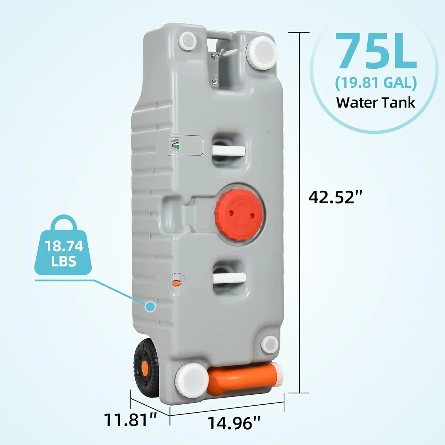 YITAMOTOR 75L Portable Water Holding Tank with Sturdy Handle, Odorless Design, Universal Wheels, and Quick-Drain Spout for Camping, Boating, and Outdoor Adventures, Gray