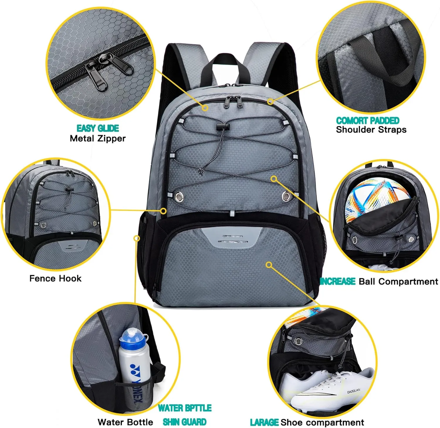 Youth Soccer Bag-Soccer Backpack&Backpack for Football Basketball,with Ball Compartment Separate Cleat Package