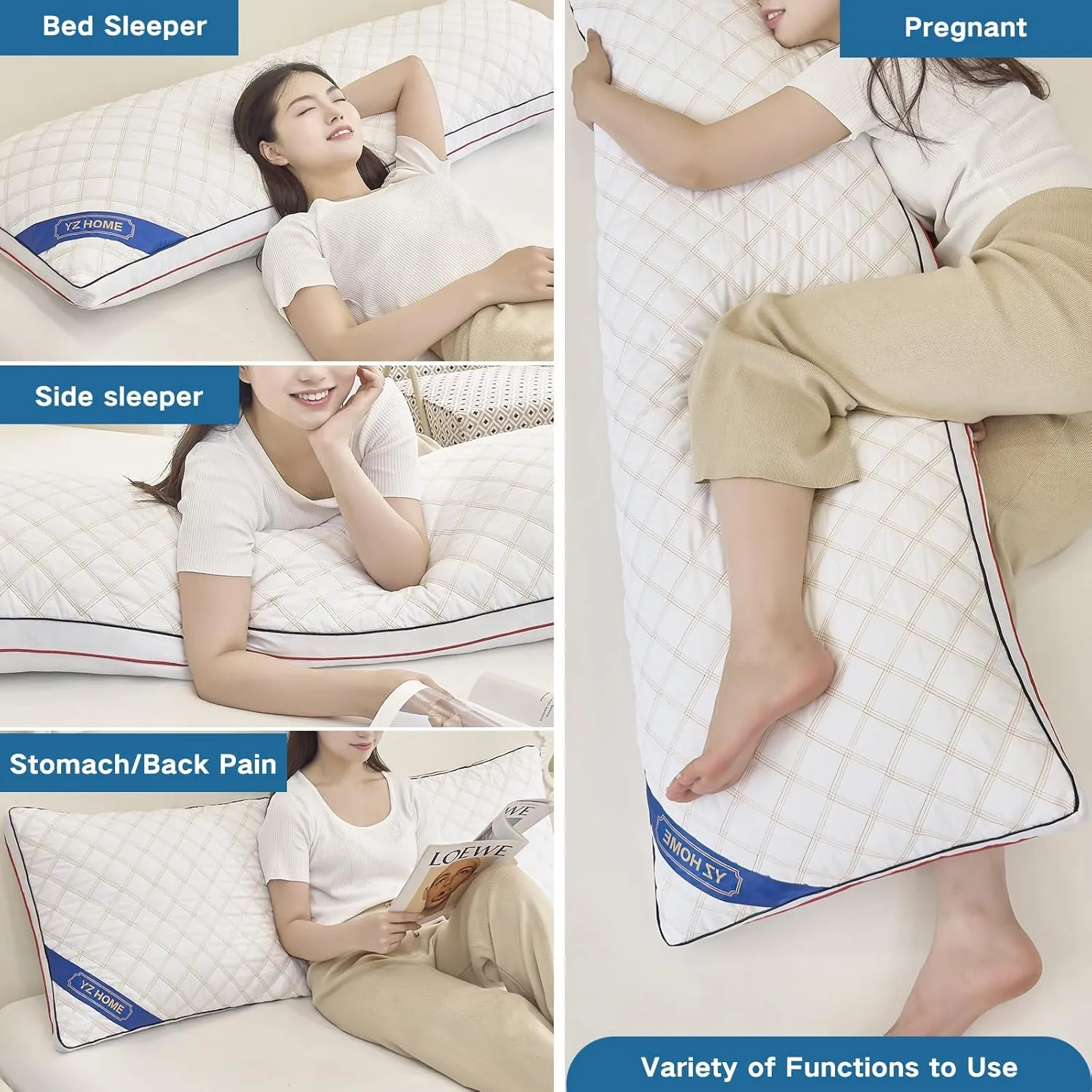 YZ HOME Long Body Pillow for Adults - Firm Body Pillow Insert with Shredded Blue Memory Foam, Adjustable Height, Soft Support for Side Sleeping, Pregnant Women, Washable (20x54 Inch, White)