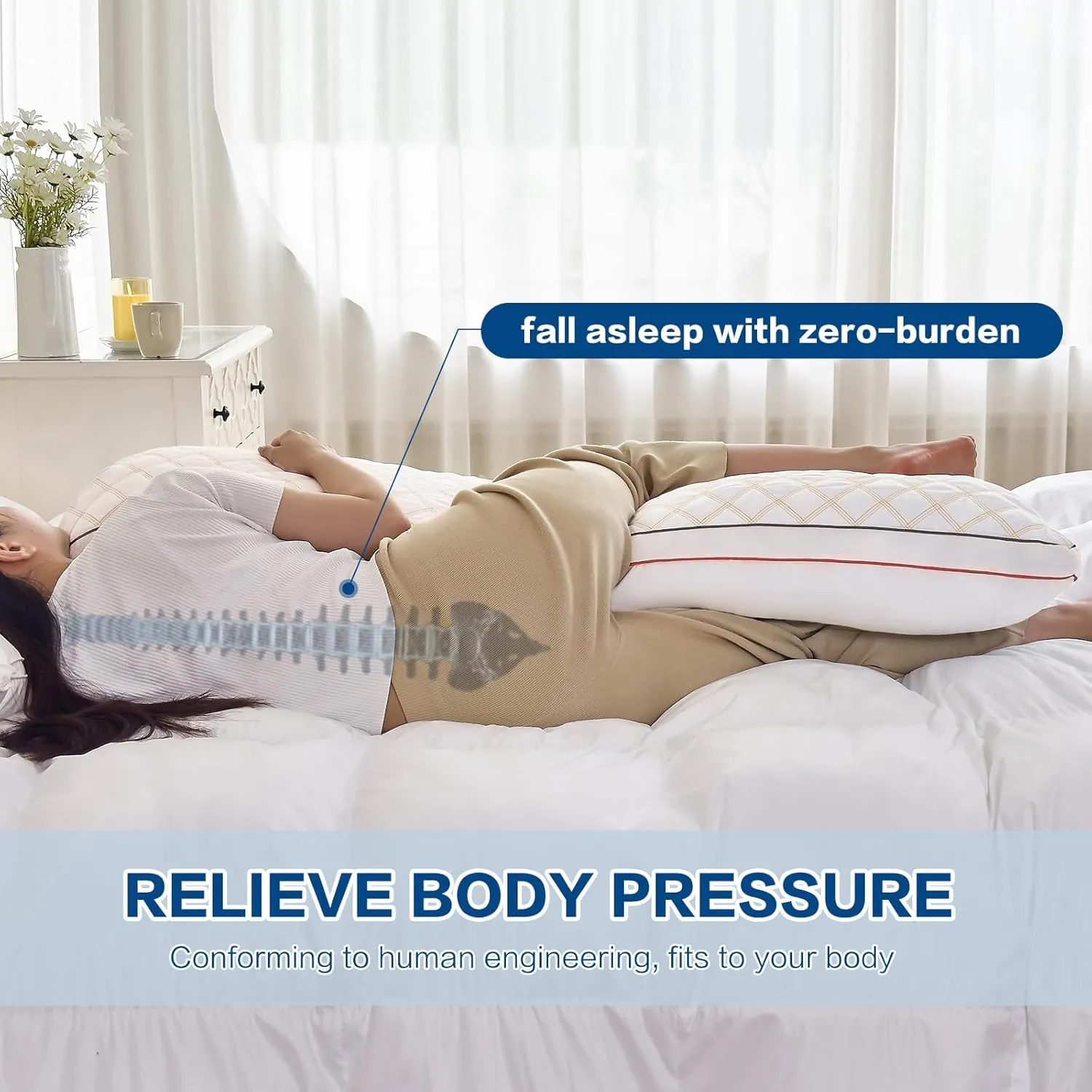 YZ HOME Long Body Pillow for Adults - Firm Body Pillow Insert with Shredded Blue Memory Foam, Adjustable Height, Soft Support for Side Sleeping, Pregnant Women, Washable (20x54 Inch, White)