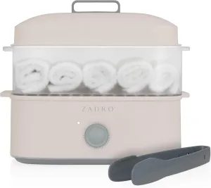 Zadro Towel Steamer with Tongs, 850W Heater, 8L Tray, 1.7L Tank, 30-min Timer for Facials, Manicures, Pedicures, Shaving (13"x12", 120V/850W, 8L, Tan/Gray)