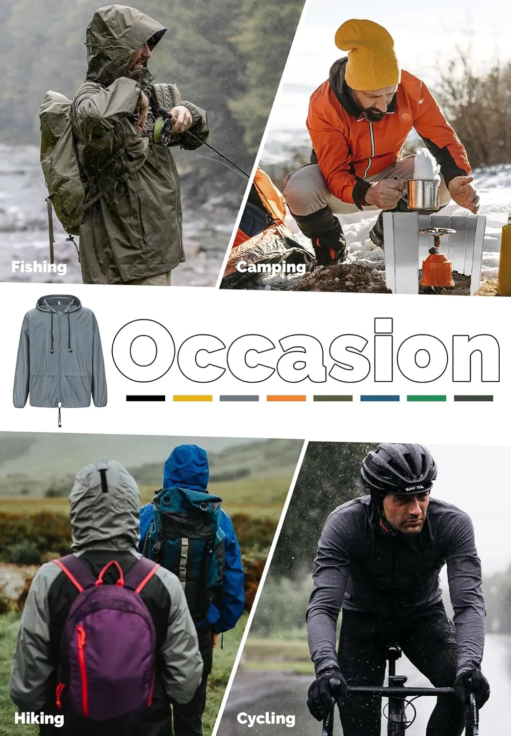 Zando Packable Mens Rain Jacket Lightweight Raincoat Waterproof with Hood Outdoor Windbreaker Jacket Travel Rain Jackets