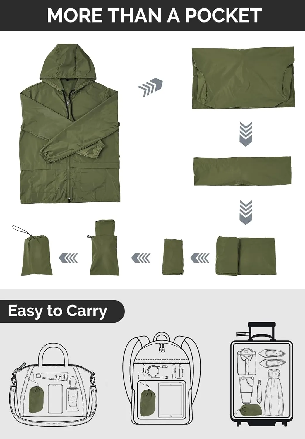 Zando Packable Mens Rain Jacket Lightweight Raincoat Waterproof with Hood Outdoor Windbreaker Jacket Travel Rain Jackets