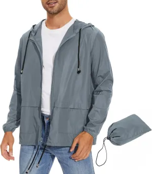 Zando Packable Mens Rain Jacket Lightweight Raincoat Waterproof with Hood Outdoor Windbreaker Jacket Travel Rain Jackets