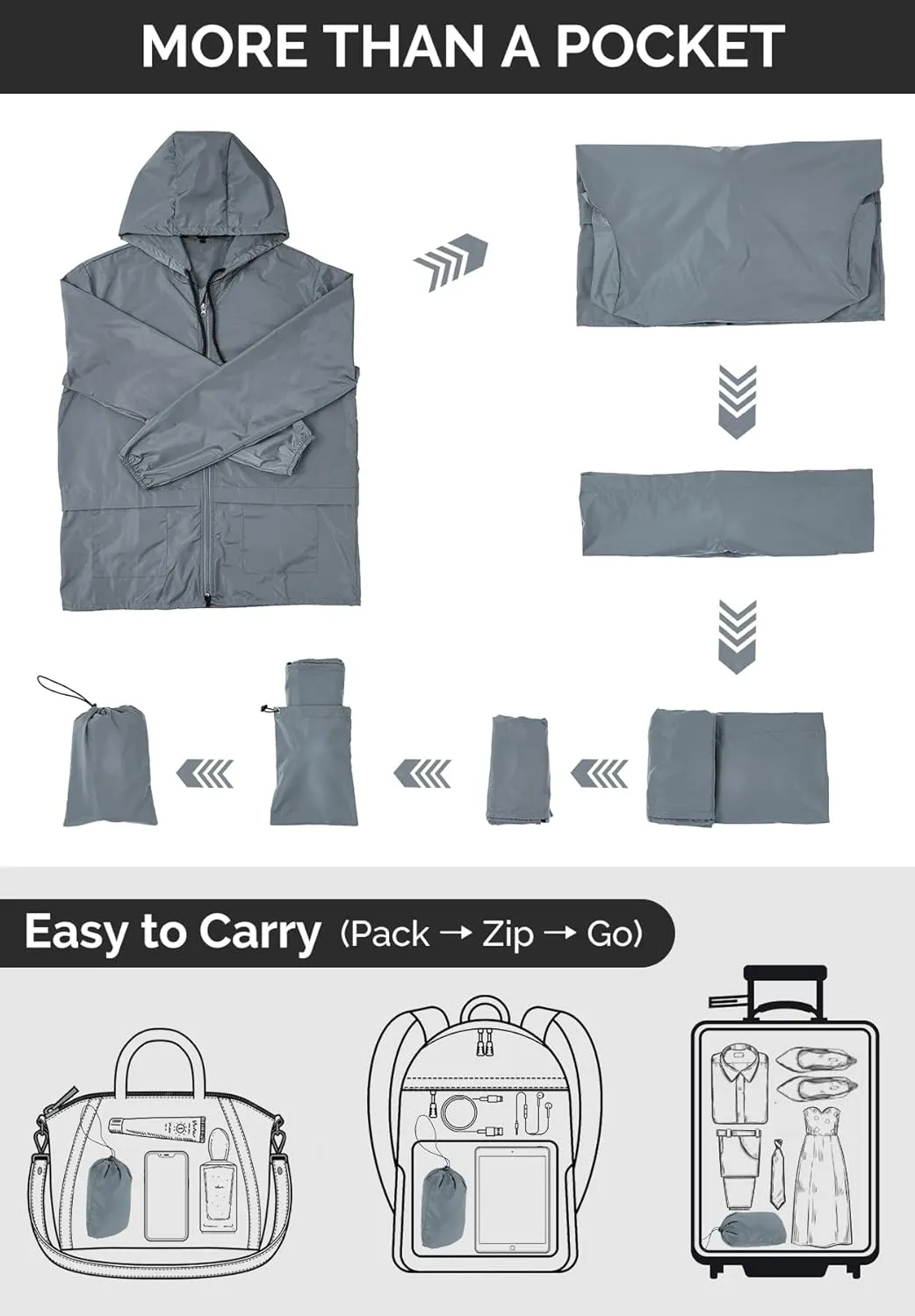 Zando Packable Mens Rain Jacket Lightweight Raincoat Waterproof with Hood Outdoor Windbreaker Jacket Travel Rain Jackets