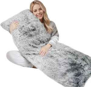 ZonLi Fluffy Body Pillow, Full Body Pillows for Adults, Long Pillow for Sleeping with Removable Cover and Adjustable Filling for Side Sleeper & Pregnancy，Large and Firm Pillow, Machine Washable(Grey)